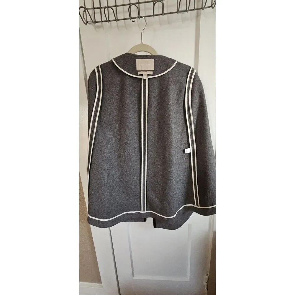 BANANA REPUBLIC Italian Fabric‎ wool blend faux leather trim CAPE gray XS/S - Picture 10 of 14
